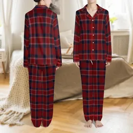 Matching Family Deep Crimson Indigo Plaid Cotton Flannel Sleepwear Satin Pajamas Set