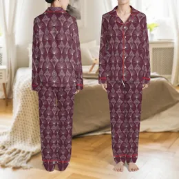 Personalized Bridesmaid Satin Pajamas: Burgundy Art Deco Geometric Design Satin Pajamas Set