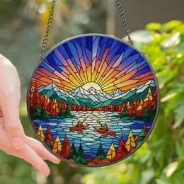 Nature Lovers' Edge-to-Edge Tiffany Stained Glass Kayak Mountain Autumn Forest Art Stained Glass Suncatcher