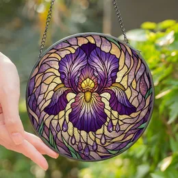 Floral Art Admirers' Intricate Tiffany-Style Purple Iris Stained Glass Celestial Mosaic Stained Glass Suncatcher
