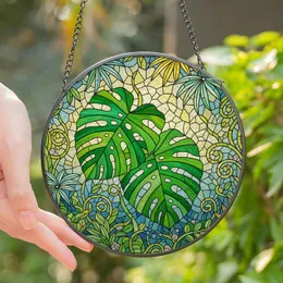 Nature Art Lovers' Jewel Tone Stained Glass Monstera & Tropical Jungle Canopy Mosaic Pattern Stained Glass Suncatcher