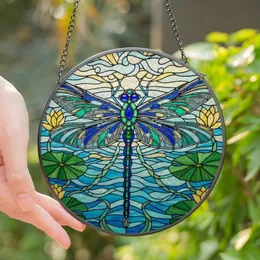 Nature Lovers' Luminous Stained Glass Dragonfly Deep Blue Turquoise Emerald Green Golden Yellow Mosaic Stained Glass Suncatcher