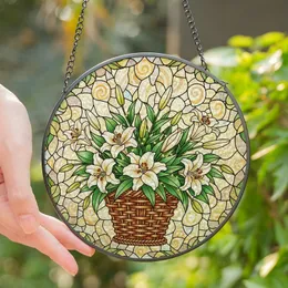 Art Lovers' Vibrant Tiffany Stained Glass Lilies Emerald Green Golden Brown Floral Mosaic Stained Glass Suncatcher