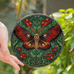 Art Lovers' Highly Detailed Stained Glass Moth Poppies Emerald Sapphire Art Nouveau Swirling Mosaic Stained Glass Suncatcher