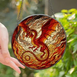 Fantasy Art Lovers' Majestic Dragon Stained Glass Fiery Jewel Tone Mosaic Stained Glass Suncatcher