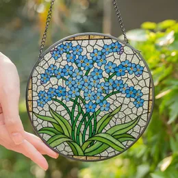 Stained Glass Art Lovers' Tiffany Jewel Tone Forget-Me-Not Floral Mosaic Stained Glass Suncatcher