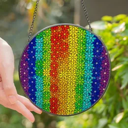 Vibrant Style Seekers' Stained Glass Rainbow Daisy Mosaic Jewel Tone Floral Pattern Stained Glass Suncatcher