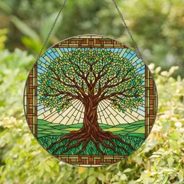 Nature Lovers' Tiffany Stained Glass Tree of Life Emerald Green Canopy & Luminous Sky Mosaic Stained Glass Suncatcher