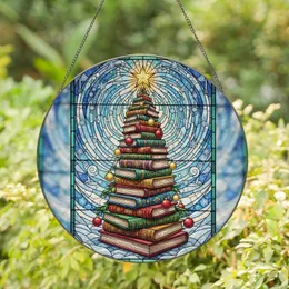 Book Lovers' Christmas Stained Glass Book Tree Jewel Tone Winter Mosaic Stained Glass Suncatcher