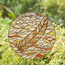 Art Lovers' Elegant Tiffany-Style Stained Glass Feather Amber Orange Yellow Cream Radiant Mosaic Stained Glass Suncatcher