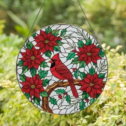 Nature & Art Lovers' Vibrant Red Cardinal Tiffany Stained Glass Poinsettia Holly Mosaic Stained Glass Suncatcher