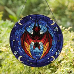 Mythic Art Collectors' Intricate Tiffany Stained Glass Bat Celestial Swirls Ruby Red Amber Black Stained Glass Suncatcher