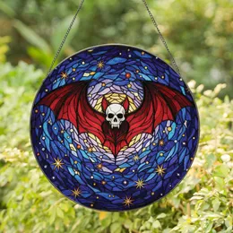 Fantasy Art Lovers' Vibrant Red Stained Glass Bat Skull Luminous White Intricate Twilight Mosaic Stained Glass Suncatcher