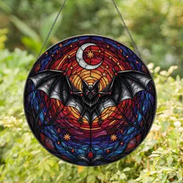 Mystical Art Lovers' Tiffany Stained Glass Bat Fiery Red Black Silver Nocturnal Sky Mosaic Pattern Stained Glass Suncatcher