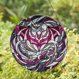 Nature Mystics Vibrant Tiffany Stained Glass Bat Art Magenta Fuchsia Charcoal Gray Celestial Pattern Stained Glass Suncatcher
