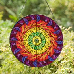 Art Lovers' Radiant Tiffany Style Intricate Spiral Rainbow Jewel Tones Mosaic Stained Glass Suncatcher