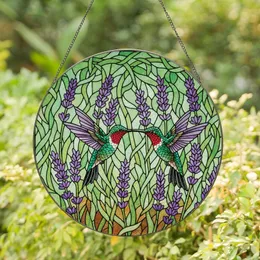 Nature Lovers' Tiffany Style Stained Glass Hummingbirds Lavender Purple Jewel Tone Mosaic Stained Glass Suncatcher