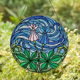 Art Lovers' Vibrant Pink Sapphire Emerald Stained Glass Floral Mosaic Design Stained Glass Suncatcher