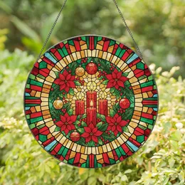 Festive Celebrators' Radiant Tiffany Stained Glass Advent Candles Poinsettia Pine Bauble Pattern Stained Glass Suncatcher