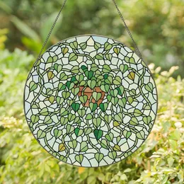 Plant Lovers' Cascading Pothos Plant Tiffany Stained Glass Emerald Amber Light Green Geometric Mosaic Stained Glass Suncatcher