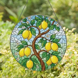 Art Lovers' Vibrant Tiffany Stained Glass Lemon Grove Yellow Green Blue Mosaic Stained Glass Suncatcher