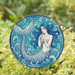 Mermaid Lovers' Tiffany Stained Glass Aqua Blue Ocean Mosaic with Intricate Mermaid Art Stained Glass Suncatcher