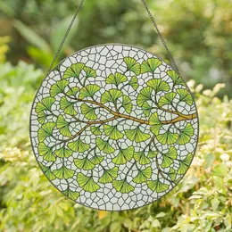 Art Lovers' Glowing Edge-to-Edge Stained Glass Ginkgo Leaf Mosaic Emerald Green Yellow Teal Stained Glass Suncatcher