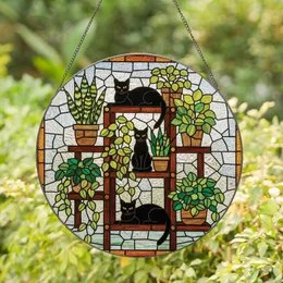 Cat & Plant Enthusiasts' Intricate Tiffany Style Stained Glass Black Cats & Houseplants Mosaic Stained Glass Suncatcher
