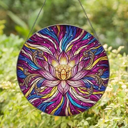 Art Lovers' Edge-to-Edge Tiffany Stained Glass Lotus Magenta Sapphire Gold Amethyst Celestial Mosaic Stained Glass Suncatcher