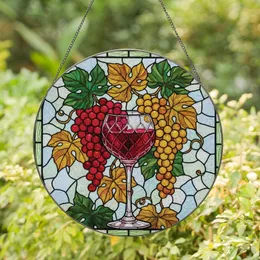 Wine Lover's Stained Glass Ruby Red Wine Glass & Golden Grapes Tiffany Mosaic Stained Glass Suncatcher