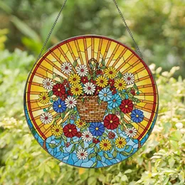 Nature Lovers' Vibrant Tiffany Stained Glass Daisy Basket Sun Ray Floral Art Stained Glass Suncatcher