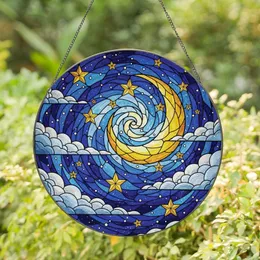 Celestial Art Lovers' Luminous Jewel Tone Stained Glass Spiraling Moon Stars Mosaic Stained Glass Suncatcher