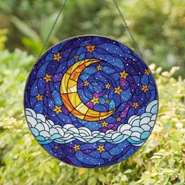 Celestial Art Lovers' Vibrant Tiffany Stained Glass Golden Moon Starry Night Sky Mosaic Stained Glass Suncatcher