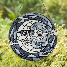 Gothic Style Enthusiasts' Tiffany Stained Glass Skull Moon Dark Sunglasses Spider Opalescent Celestial Mosaic Stained Glass Suncatcher