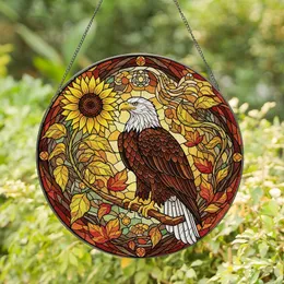 Nature Art Lovers' Tiffany Style Stained Glass Majestic Eagle Golden Yellow Orange Autumn Mosaic Stained Glass Suncatcher