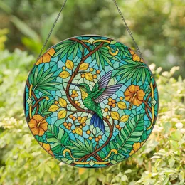Nature Lovers' Tiffany Stained Glass Emerald Hummingbird Tropical Jewel Tone Botanical Mosaic Stained Glass Suncatcher