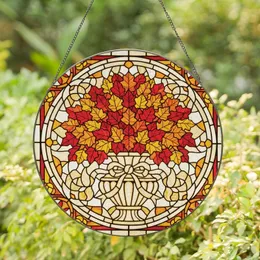 Autumn Lovers' Stained Glass Autumn Leaves Bouquet Glowing Tiffany Jewel Tone Red Orange Yellow Stained Glass Suncatcher