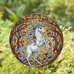 Fantasy Art Lovers Majestic Unicorn Stained Glass Enchanted Forest Jewel Tone Mosaic Stained Glass Suncatcher