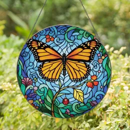 Nature Lovers' Vibrant Monarch Butterfly Tiffany Stained Glass Mosaic Art with Ruby Red & Golden Accents Stained Glass Suncatcher