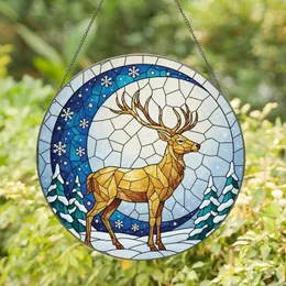 Nature Lovers' Majestic Stag Stained Glass Art, Golden Amber Sapphire Blue Winter Twilight Stained Glass Suncatcher