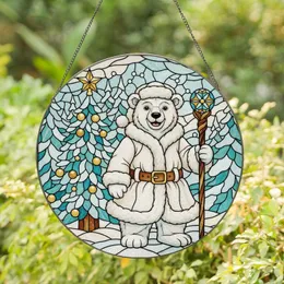 Holiday Joy Seekers' Tiffany Style Stained Glass Polar Bear Christmas Teal Amber Mosaic Stained Glass Suncatcher