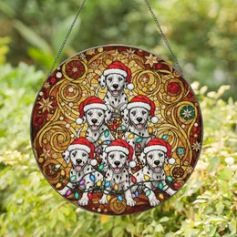 Holiday Dog Lovers' Vibrant Tiffany Stained Glass Dalmatian Puppy Christmas Tree Mosaic Pattern Stained Glass Suncatcher