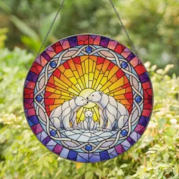 Family Lovers' Tiffany Stained Glass Polar Bear Family Arctic Sunset Intricate Mosaic Art Stained Glass Suncatcher
