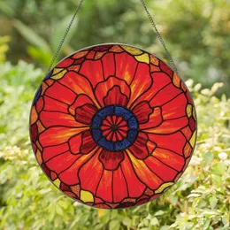 Art Lovers' Tiffany Style Stained Glass Fiery Red Orange Poppy Mosaic Jewel Tones Stained Glass Suncatcher