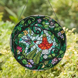 Stained Glass Art Lovers' Tiffany Style Hummingbird Emerald Ruby Floral Mosaic Intricate Vines Edge-to-Edge Stained Glass Suncatcher