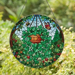 Nature Lovers' Jewel Tone Tiffany Stained Glass Ivy Planter Bumblebee Butterfly Ladybug Mosaic Stained Glass Suncatcher