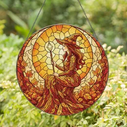 Autumn Fantasy Lovers' Tiffany Stained Glass Witch Moon Autumn Leaves Radiant Jewel Tones Stained Glass Suncatcher
