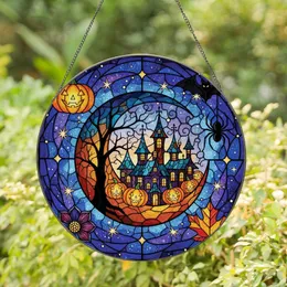 Halloween Art Fans' Intricate Tiffany Stained Glass Moon Village & Celestial Ornaments Pattern Stained Glass Suncatcher