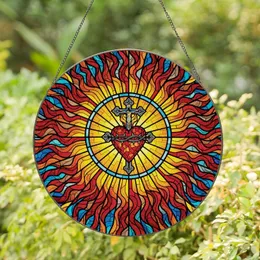 Art & Spirituality Admirers Flaming Sacred Heart Tiffany Glass Red Gold Sunburst Stained Glass Suncatcher