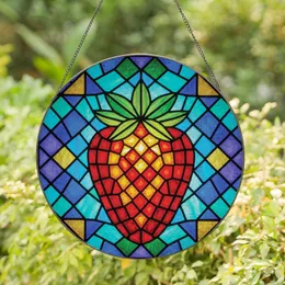 Art Lovers' Tiffany Stained Glass Strawberry Mosaic Intricate Geometric Jewel Tone Pattern Stained Glass Suncatcher